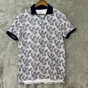 St John's Bay Men's Palm Leaf Print Polo Shirt Short Sleeve Medium Casual Size S